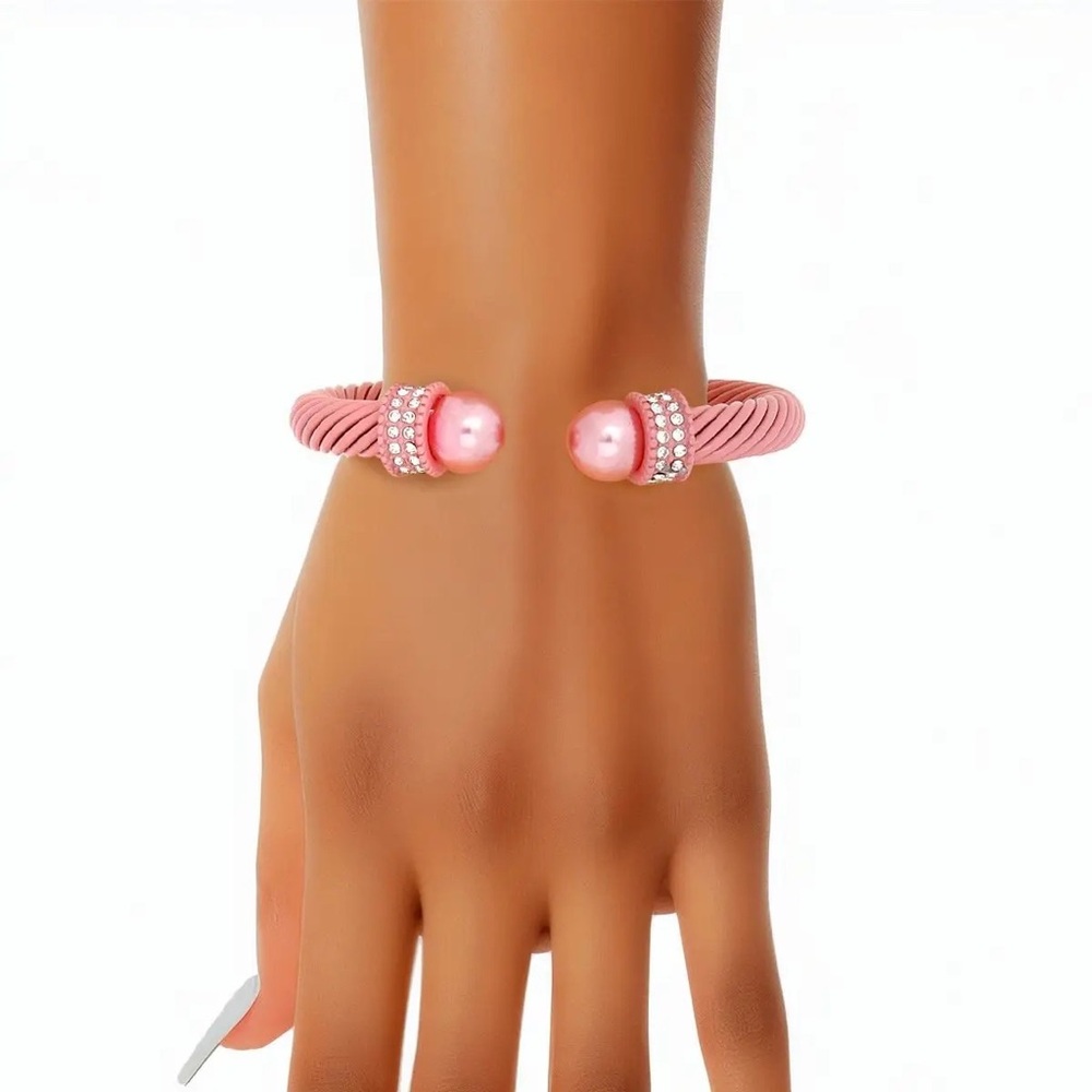 AKA Silver Bangle Bracelet with Pink Accents